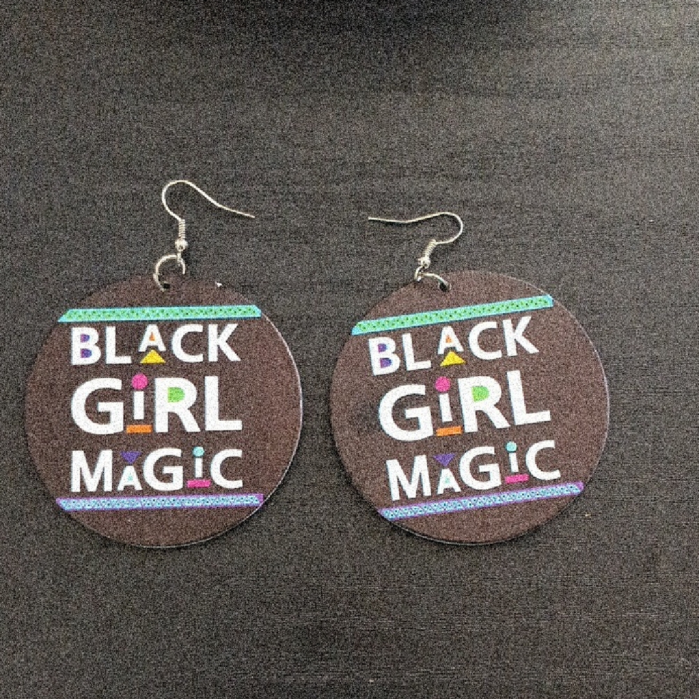 Black 'Black Girl Magic' Round Statement Earrings